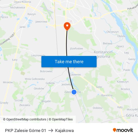 PKP Zalesie Górne 01 to Kajakowa map