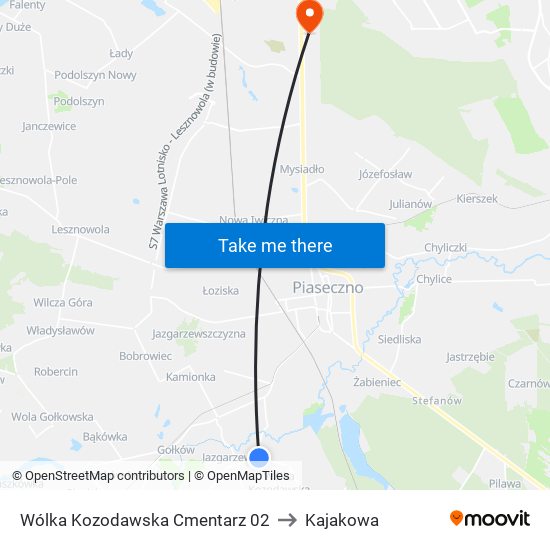 Wólka Kozodawska Cmentarz to Kajakowa map