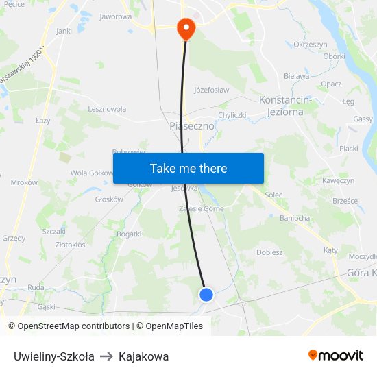 Uwieliny - Szkoła 01 to Kajakowa map