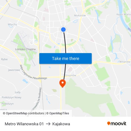 Metro Wilanowska to Kajakowa map