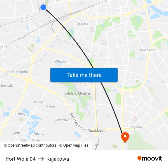 Fort Wola 04 to Kajakowa map