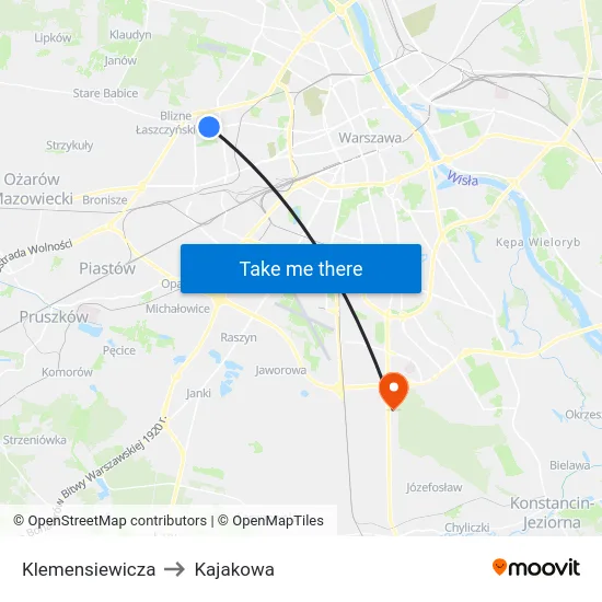 Klemensiewicza to Kajakowa map