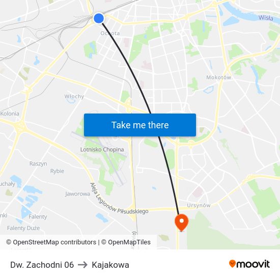 Dw. Zachodni 06 to Kajakowa map