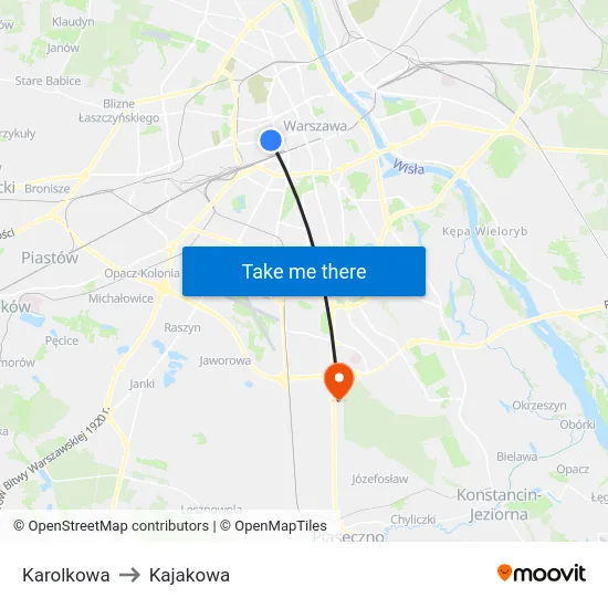 Karolkowa to Kajakowa map
