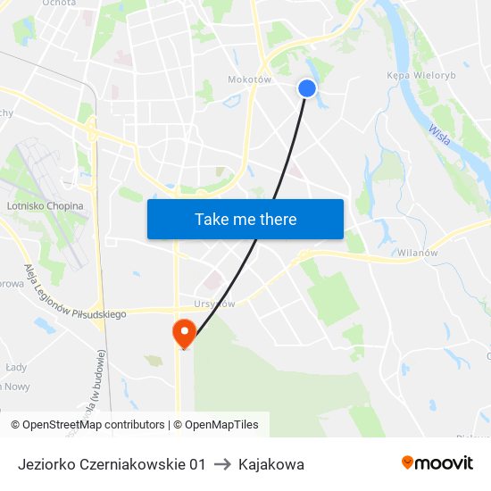 Jeziorko Czerniakowskie 01 to Kajakowa map