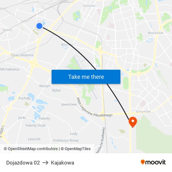 Dojazdowa 02 to Kajakowa map