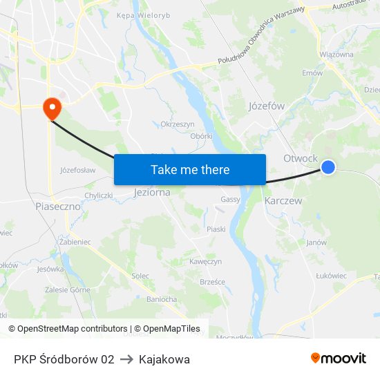 PKP Śródborów 02 to Kajakowa map