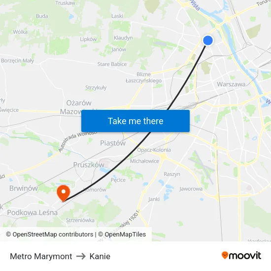 Metro Marymont to Kanie map