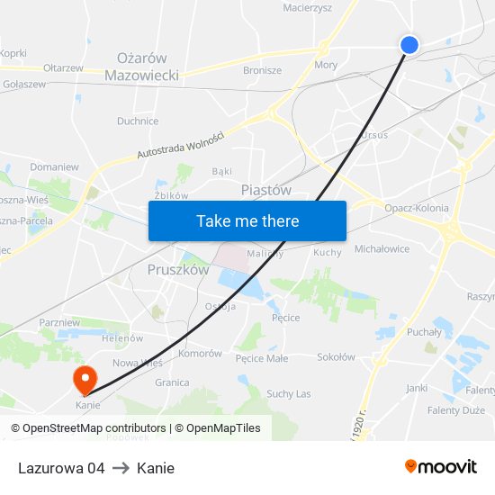 Lazurowa 04 to Kanie map