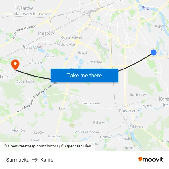 Sarmacka to Kanie map