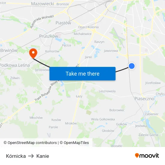 Kórnicka to Kanie map
