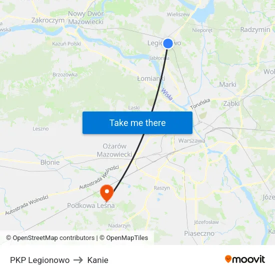PKP Legionowo to Kanie map