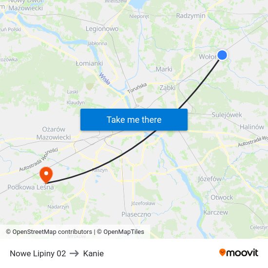 Nowe Lipiny to Kanie map