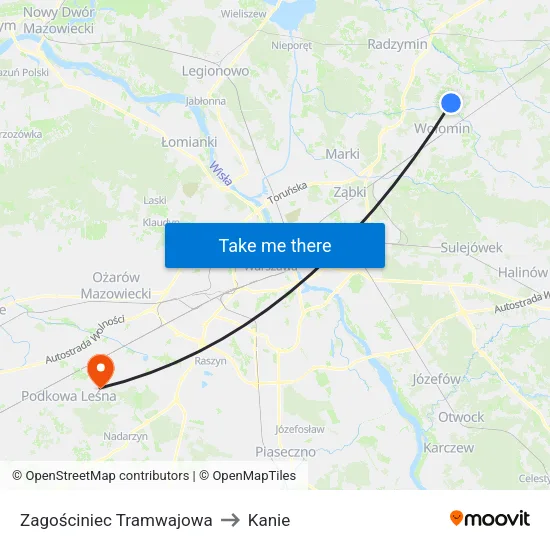 Zagościniec Tramwajowa to Kanie map