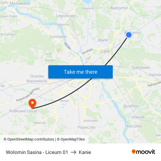 Wołomin Sasina - Liceum 01 to Kanie map