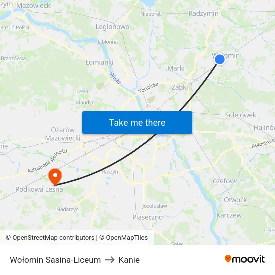 Wołomin Sasina - Liceum to Kanie map