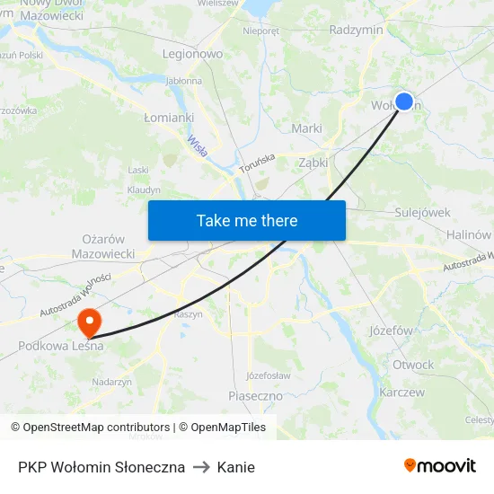 PKP Wołomin Słoneczna to Kanie map