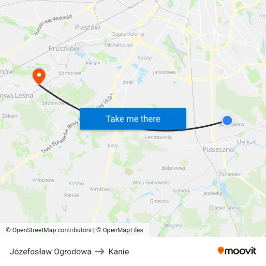Józefosław Ogrodowa to Kanie map