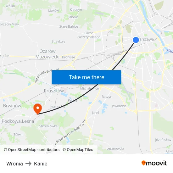 Wronia to Kanie map