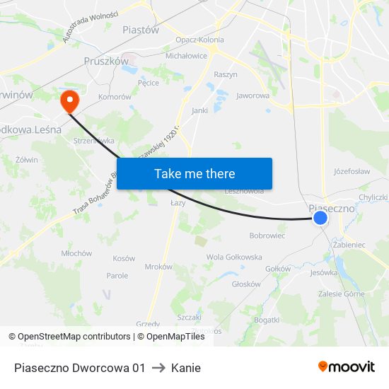 Piaseczno Dworcowa 01 to Kanie map