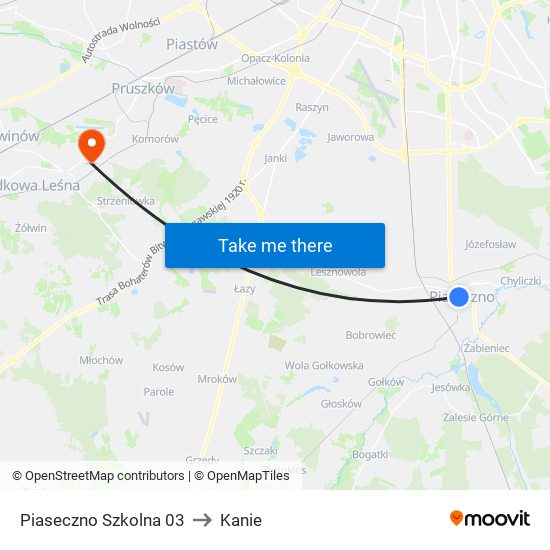 Piaseczno Szkolna 03 to Kanie map