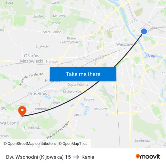 Dw. Wschodni (Kijowska) 15 to Kanie map