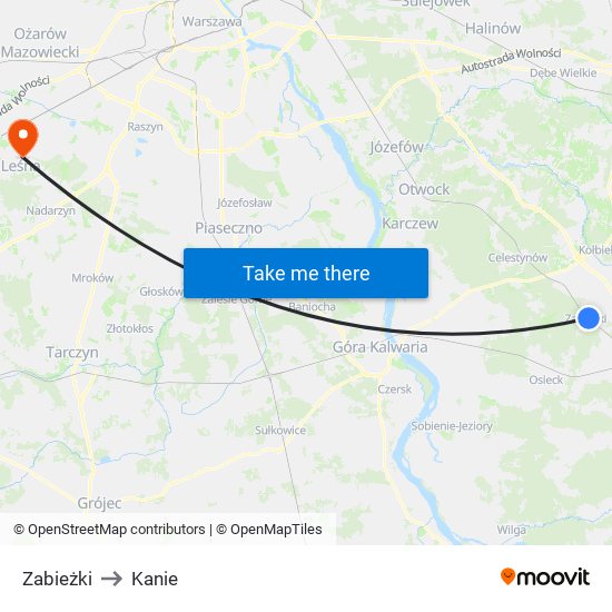 Zabieżki to Kanie map