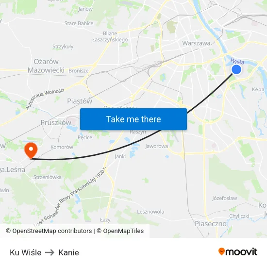 Ku Wiśle to Kanie map