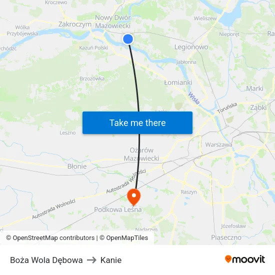 Boża Wola Dębowa to Kanie map