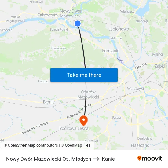 Nowy Dwór Mazowiecki Os. Młodych to Kanie map