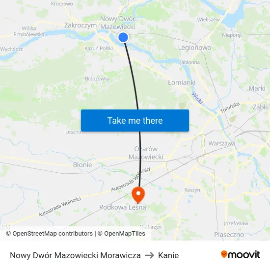 Nowy Dwór Mazowiecki Morawicza to Kanie map