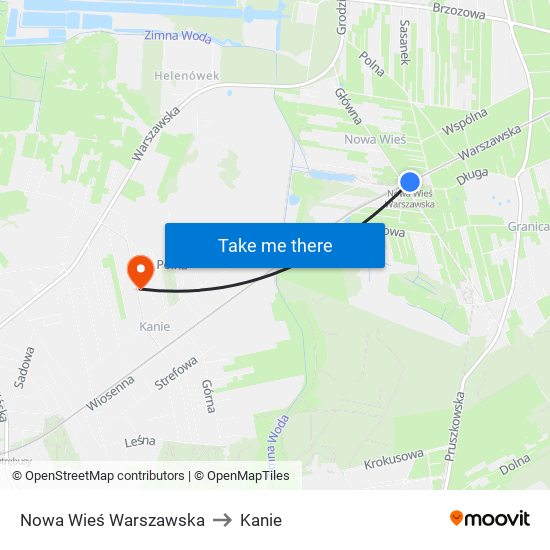 Nowa Wieś Warszawska to Kanie map