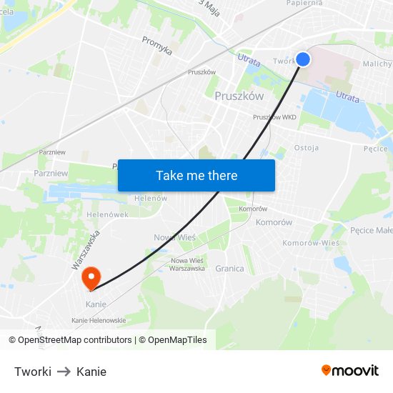 Tworki to Kanie map