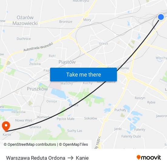 Warszawa Reduta Ordona to Kanie map