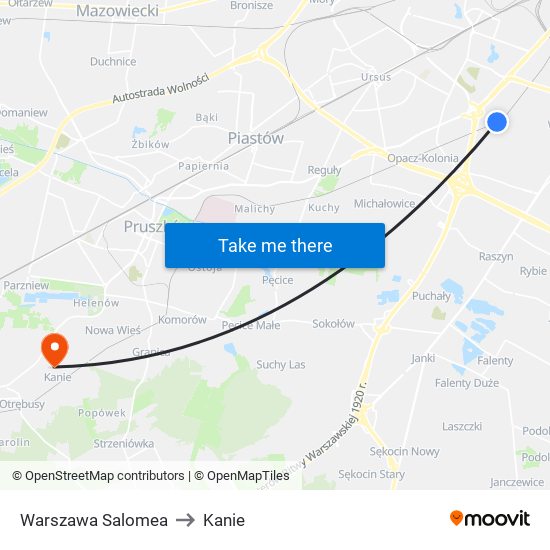 Warszawa Salomea to Kanie map