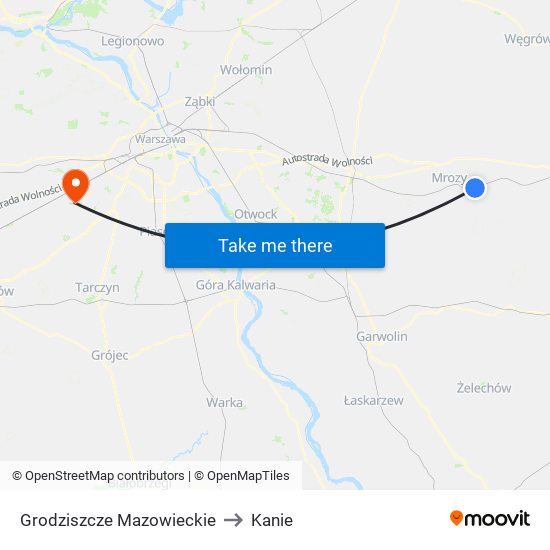 Grodziszcze Mazowieckie to Kanie map