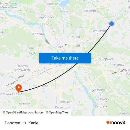 Dobczyn to Kanie map