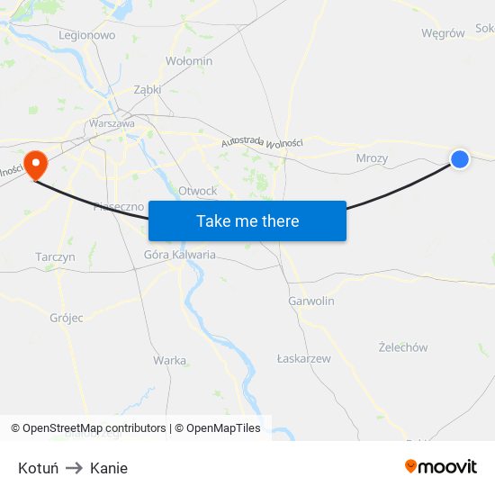 Kotuń to Kanie map