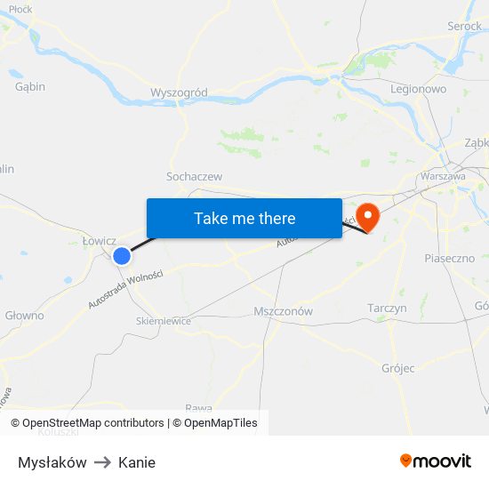 Mysłaków to Kanie map