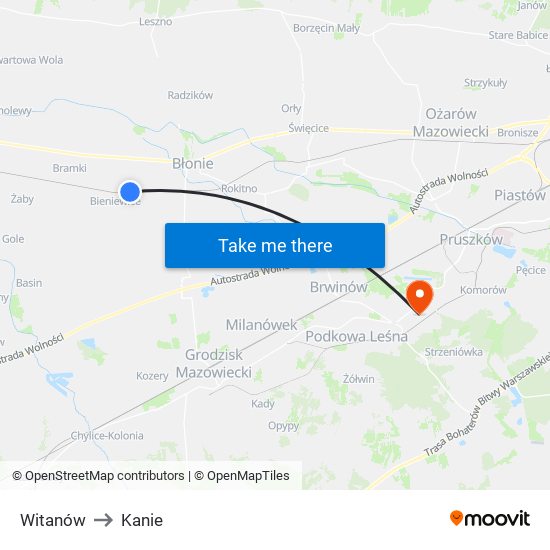 Witanów to Kanie map