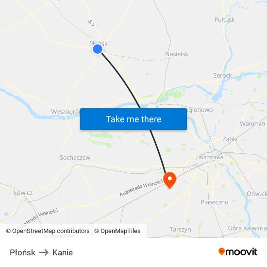 Płońsk to Kanie map