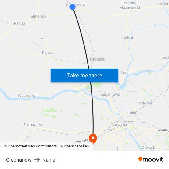 Ciechanów to Kanie map