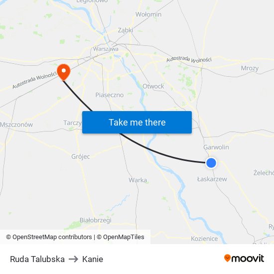 Ruda Talubska to Kanie map