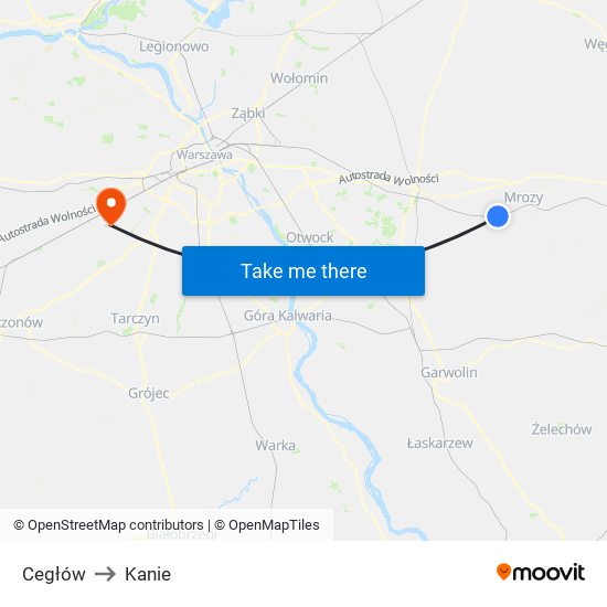 Cegłów to Kanie map