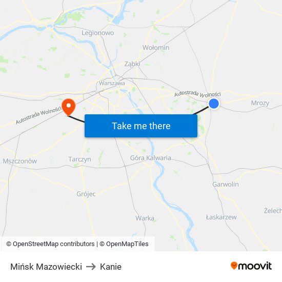 Mińsk Mazowiecki to Kanie map