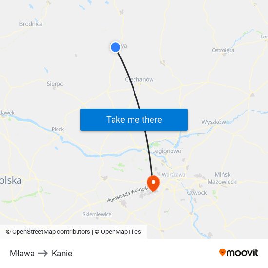 Mława to Kanie map