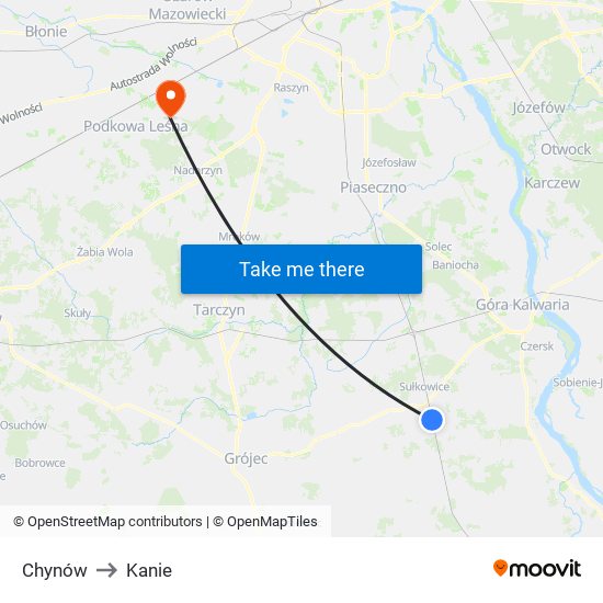 Chynów to Kanie map