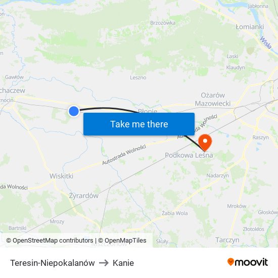 Teresin-Niepokalanów to Kanie map