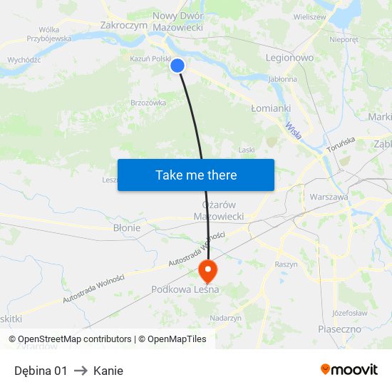 Dębina 01 to Kanie map