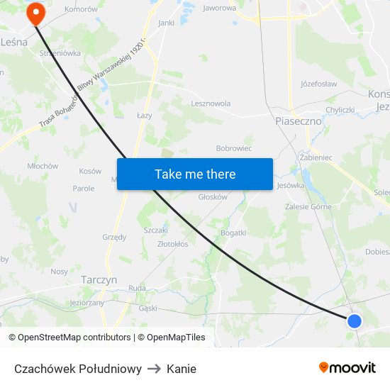 Czachówek Południowy to Kanie map